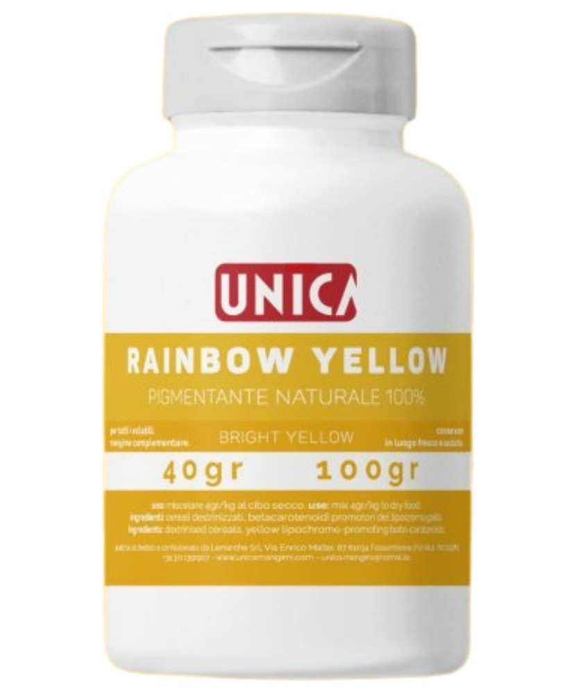 Unica Rainbow Yellow 100g (colorant jaune pour canaris et tarins d’Amérique)