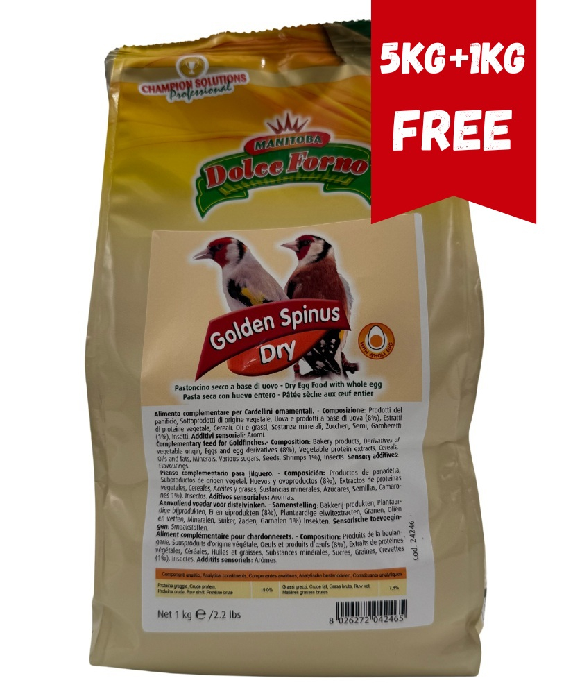Manitoba Dolce Forno Golden spinus 5kg+1kg GRATUIT (pâtée aux oeufs sèche pour chardonnerets)